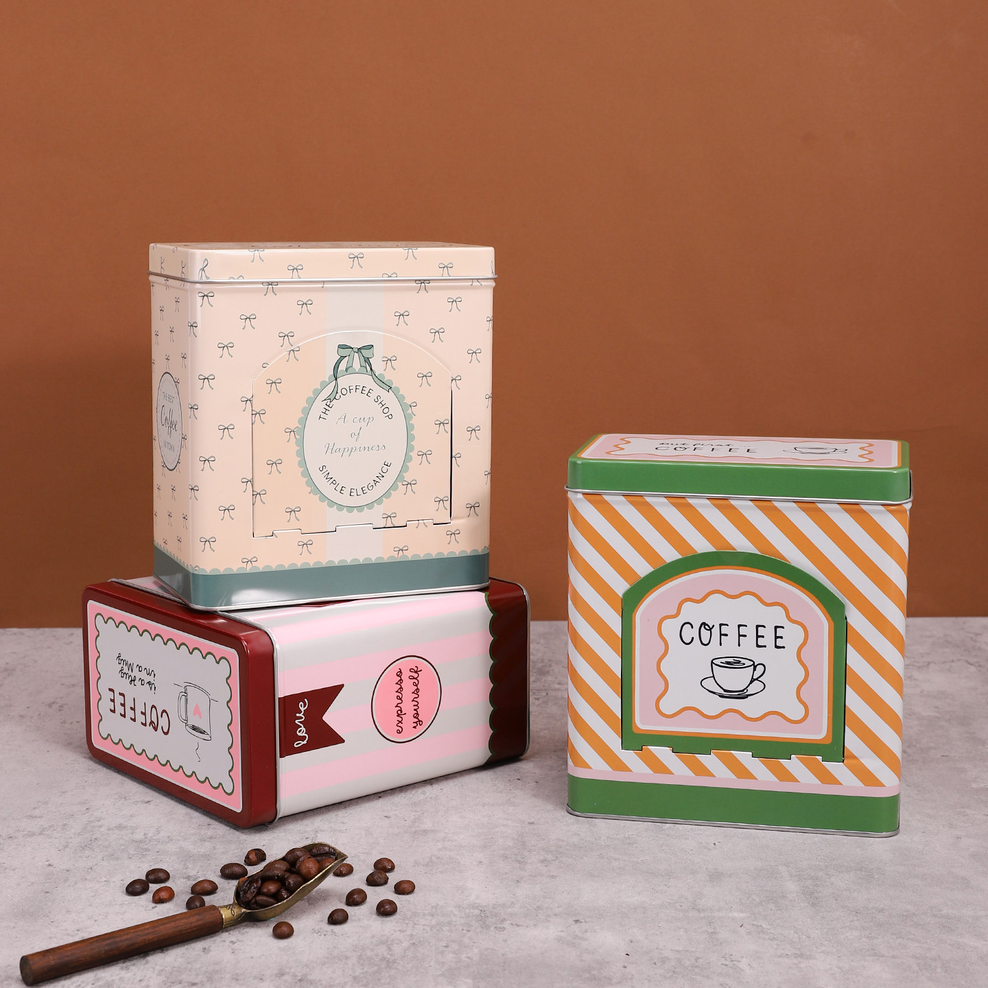 美式马口铁收纳盒开口方形咖啡条盒糖果饼干杂物铁盒创意茶叶罐