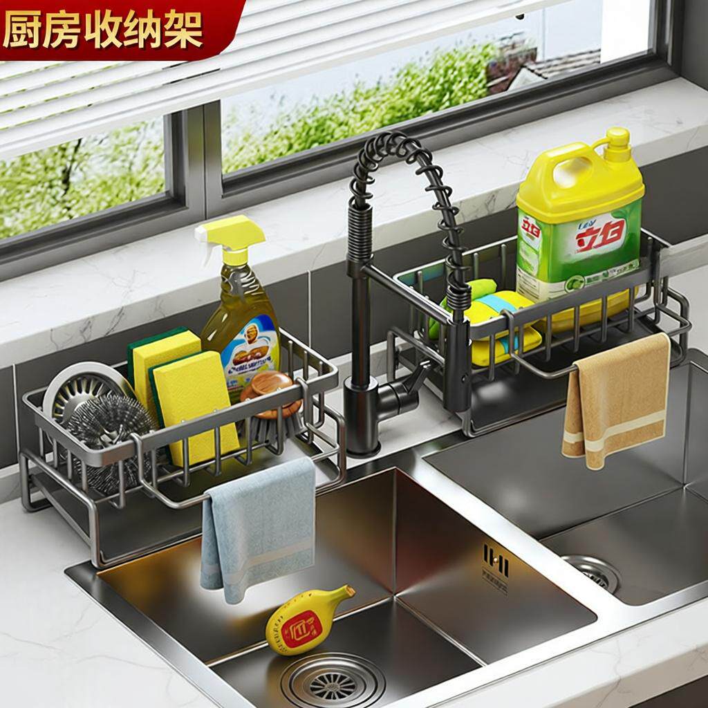 厨房水槽抹布架多功能沥水收纳架