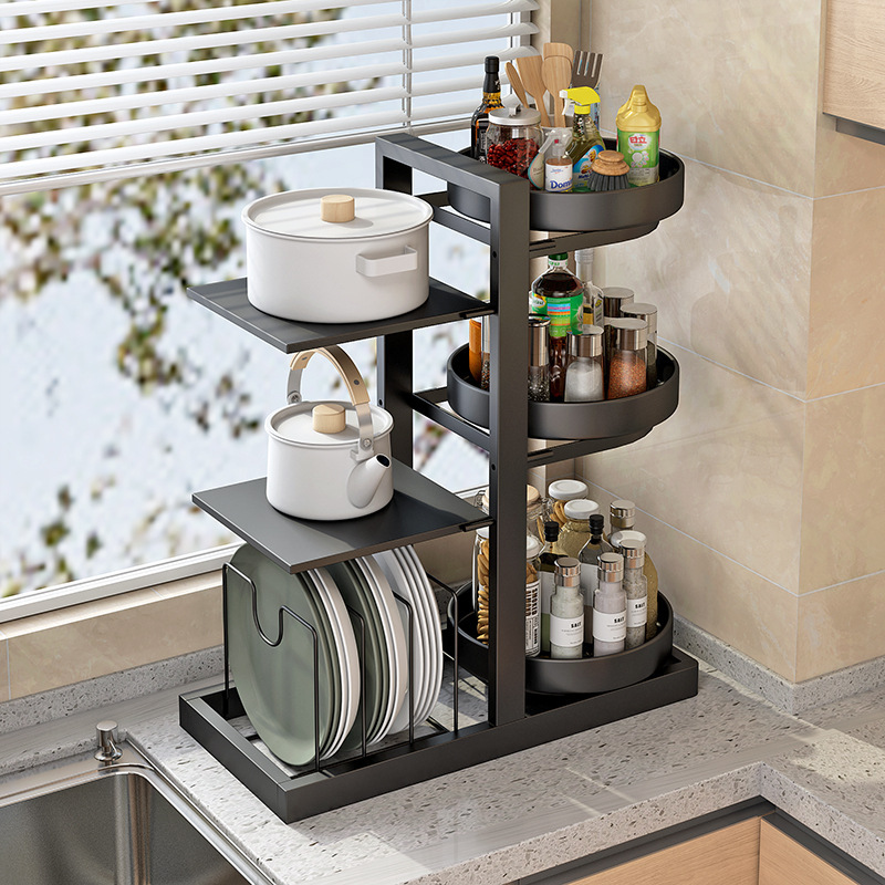 可旋转厨房调料置物架台面多层