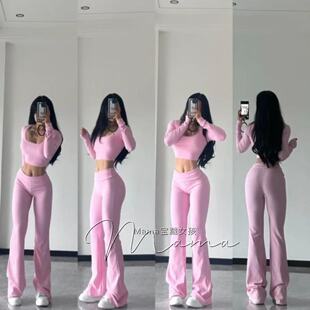 宝藏女孩细螺纹套装紧身透气长袖T恤背心瑜伽服高腰提臀短裤长裤