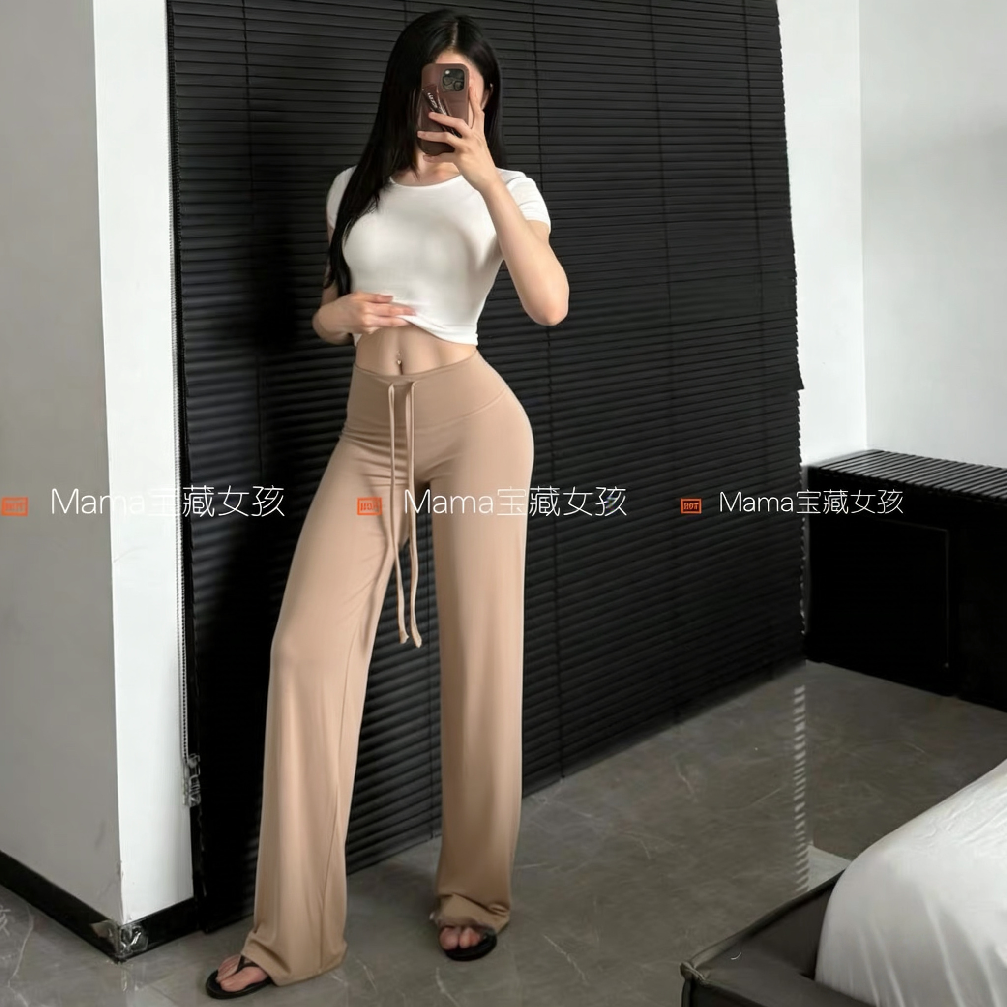 宝藏女孩瑜伽弹力高腰裤新款亲肤高腰宽松垂感直筒裤运动裤长裤