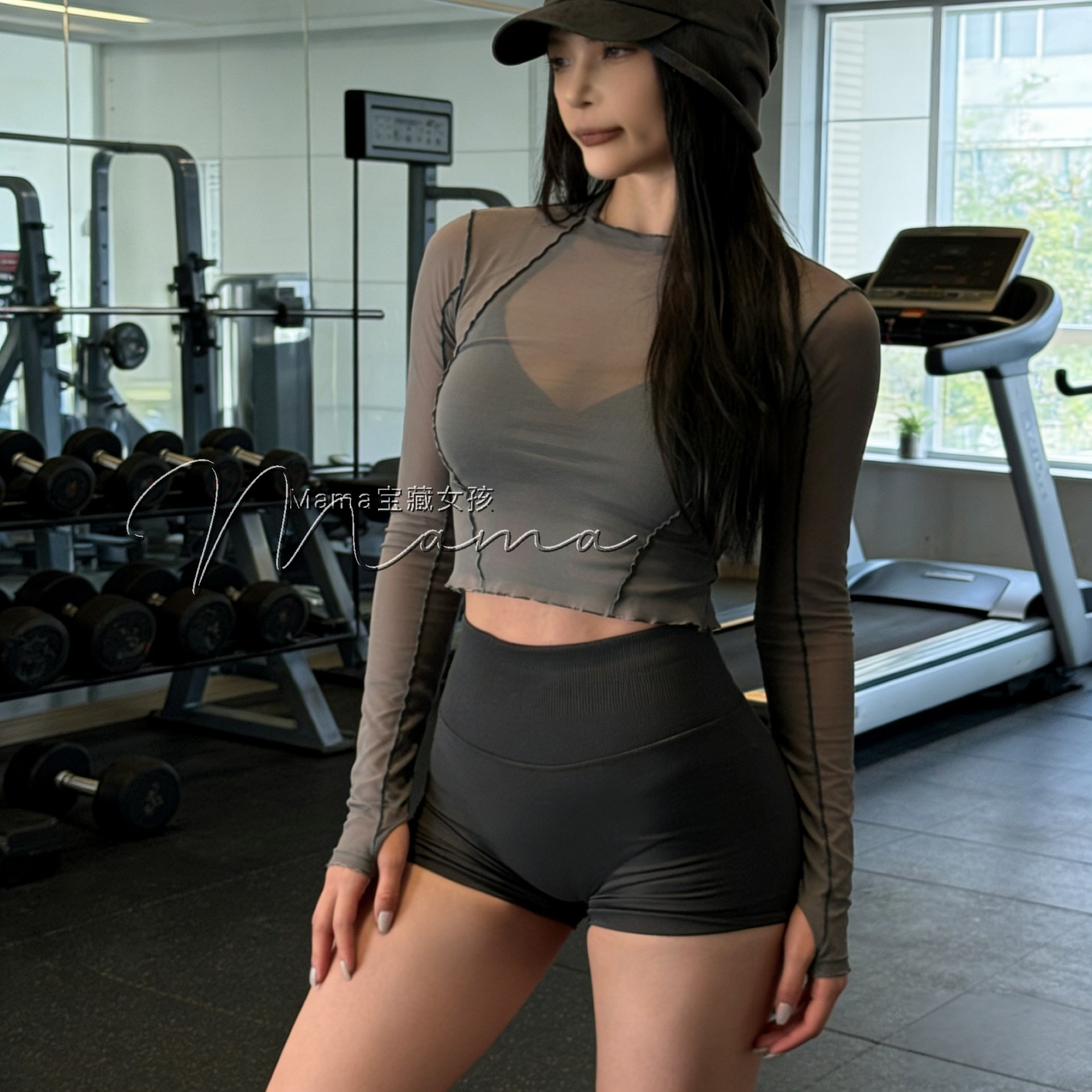 微透网纱透气瑜伽健身长袖罩衫