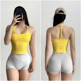 宝藏女孩麻花拧瑜伽背心女胸垫扭结美背速干运动健身训练吊带上衣