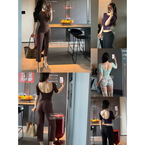 宝藏女孩大露背运动短袖中袖T恤纯欲瑜伽美背普拉提上衣健身服