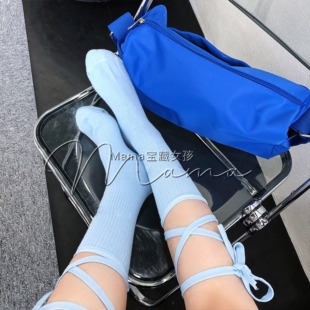 宝藏女孩彩色绑带女薄款中筒袜ins潮长袜网红系带交叉运动小腿袜