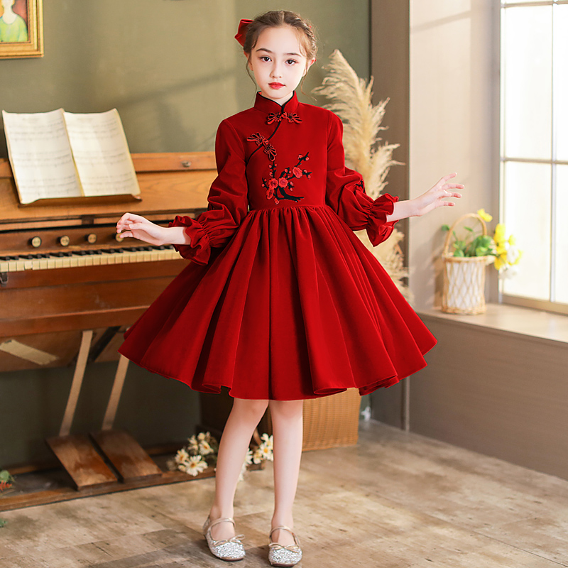 女童公主裙红色儿童女秋冬小女孩