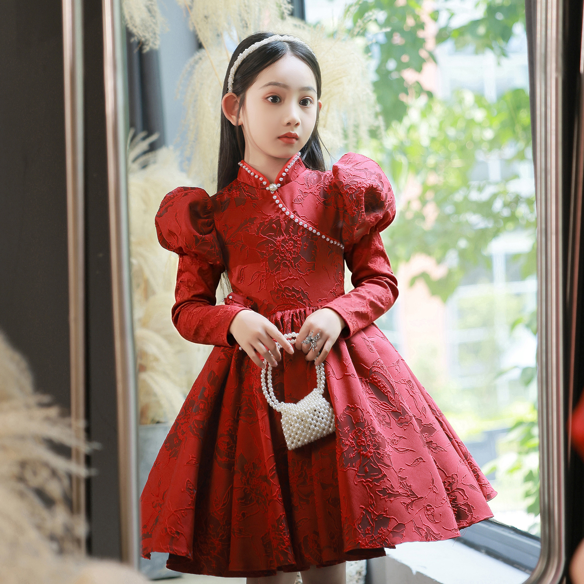 女童红色礼服公主钢琴生日图片