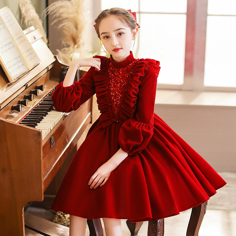高端红色生日蓬蓬纱洋气风礼服
