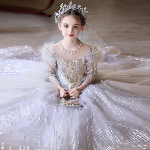 女童晚礼服高端轻奢小众女孩生日公主裙儿童主持人钢琴演出服冬季