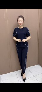 夏季新款休闲时尚女士套裤中老年妈妈夏季百搭显瘦舒适大码女装套