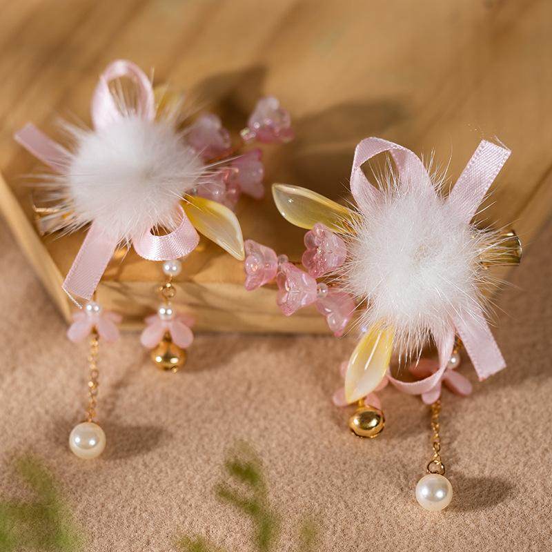 2024冬季新款毛球粉色流苏飘带对夹可爱公主女童汉服饰品超仙头饰,童装/婴儿装/亲子装,发饰,淘宝优惠券,粉丝福利购,淘宝优惠卷