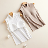 半高领罩杯一体式 上衣春秋季 背心女士无袖 内搭德绒加厚保暖打底衫