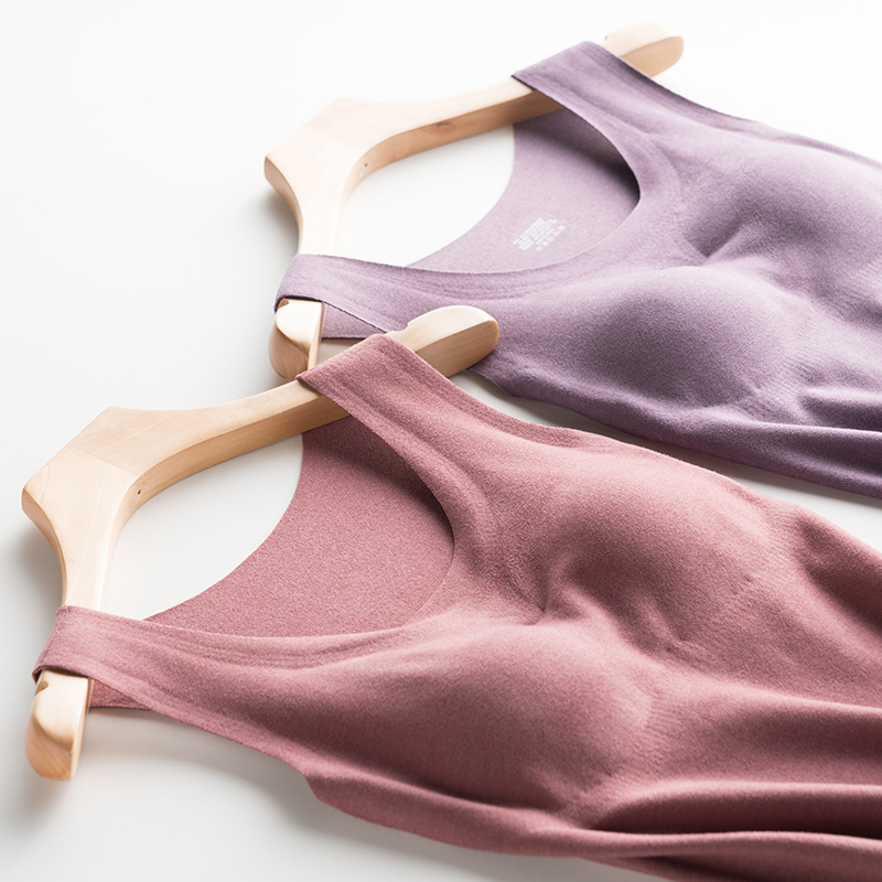 德绒女带胸垫自发热打底保暖背心