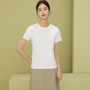 短袖 凉感莫代尔蚕丝棉T恤女夏圆领免烫简约正肩基础款 百搭上衣