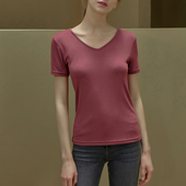 t恤女士ins潮夏季 莫代尔修身 新款 短袖 韩版 v领子中长款 打底衫 外穿
