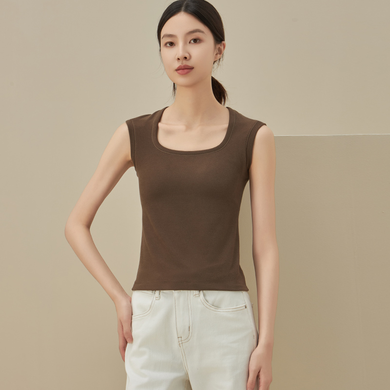 德绒打底背心女士春秋季保暖马甲洋气方领显瘦内搭短款吊带单上衣