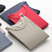 青年打底衫 莫代尔秋衣男士 春秋季 红保暖内衣长袖 圆领单件上衣 薄款