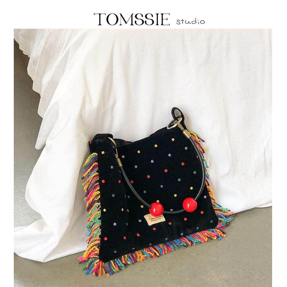 原创波点彩彩丝绒绣花猫须趣味托特包tom&jessie春夏新款百搭包包