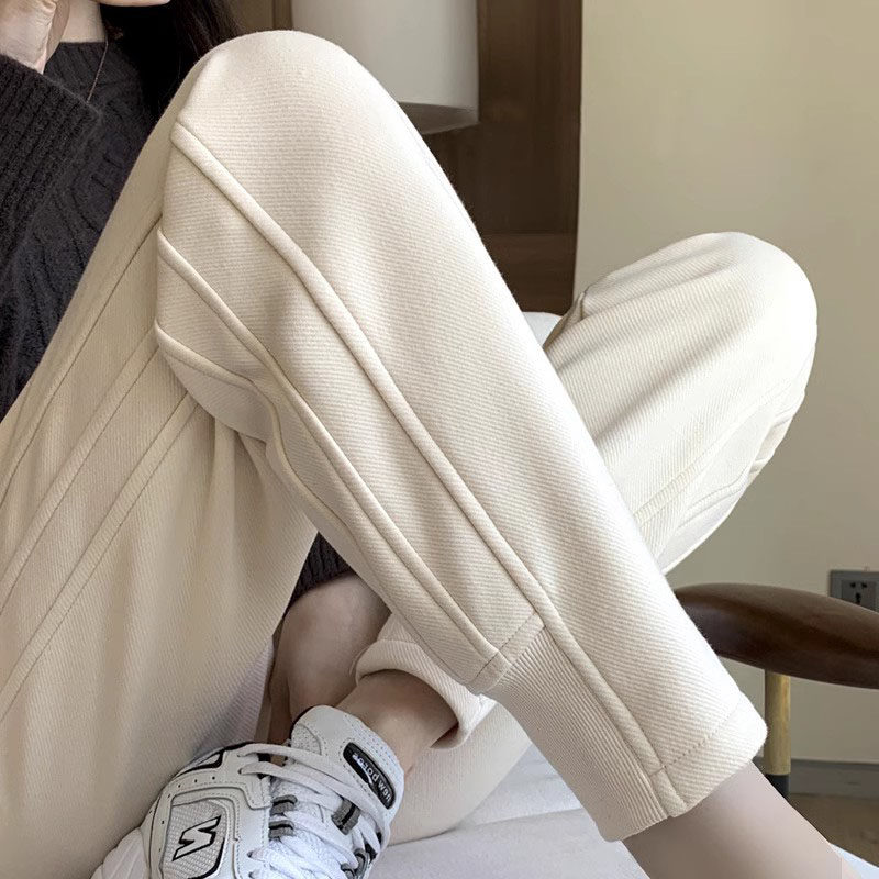 白色高腰显瘦休闲运动裤 2025新款束脚百搭款女装