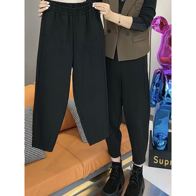 黑色九分哈伦罗卜裤子女秋冬新款镰刀裤大尺码宽松八分香蕉裤奶奶