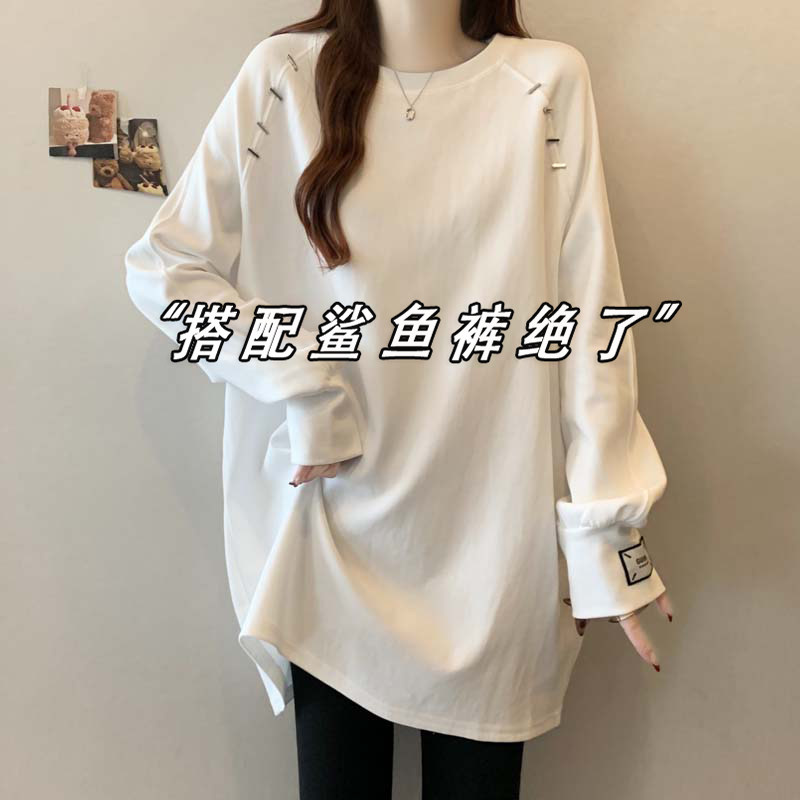 中长款打底衫欧货卫衣女秋冬2025新款内搭遮屁股上衣配鲨鱼裤T恤