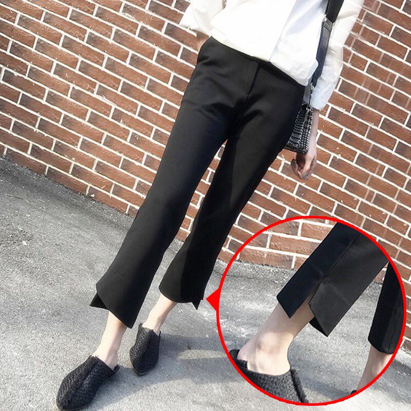 九分开叉微喇叭阔腿长裤子女夏2026春秋新款高腰直筒宽松西装休闲