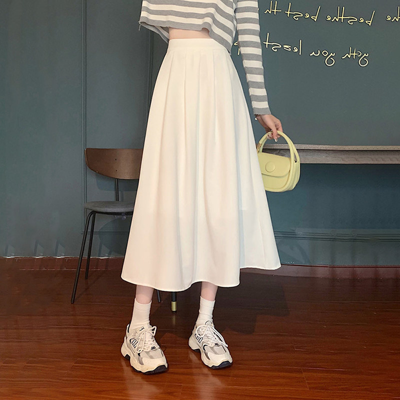 白色半身裙女夏a字长裙裙子伞裙2025新款高腰百褶裙小个子白裙