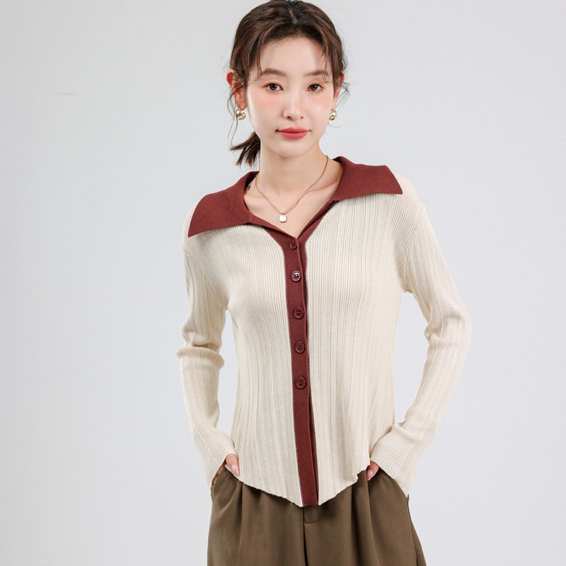 设计感小众撞色v领针织衫女秋冬季新款开叉修身系数内搭毛衣打底