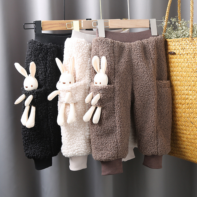 1313#羊羔绒复合银狐绒加厚外穿加绒裤子儿童女宝冬装冬裤羊羔绒