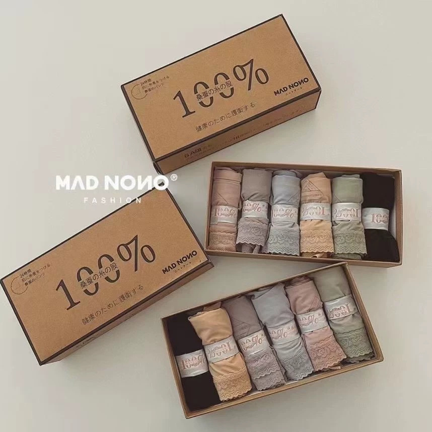 MAD NONO日系蚕丝内裤女夏季超薄三角裤透气贴身无痕蕾丝边马卡龙