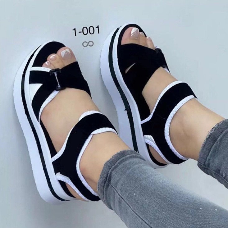 速卖通2023年外贸女鞋新款圆头厚底平底女士一字型沙滩凉拖鞋43码