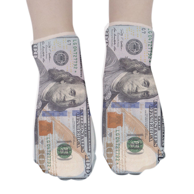 新款美元印花袜子 3D数码印花船袜可爱日系短袜成人短筒袜隐形,女士内衣/男士内衣/家居服,船袜,淘宝优惠券,粉丝福利购,淘宝优惠卷