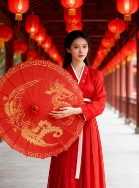 红色油纸伞古风道具中式婚礼喜庆装饰伞室内室外古典财神到吊顶伞