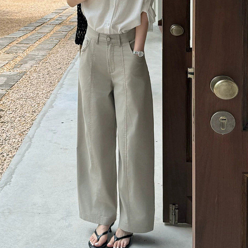 代嘉儿高腰卡其色宽松阔腿裤女