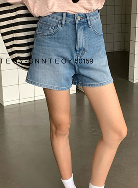 代嘉儿森调50159牛仔短裤女2025夏日薄款蓝色高腰弹力A字阔腿热裤