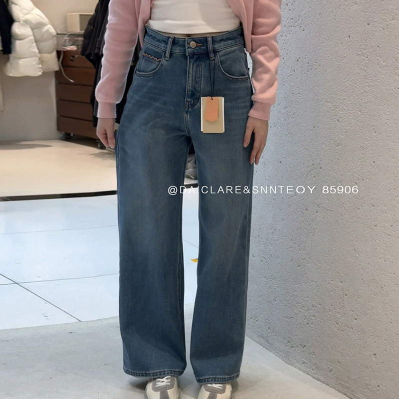 代嘉儿特绒窄版阔腿裤宽松牛仔裤