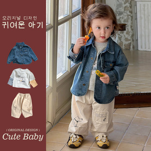 男宝宝春款新品牛仔外套儿童工装裤男童韩版套装宝宝休闲三件套潮