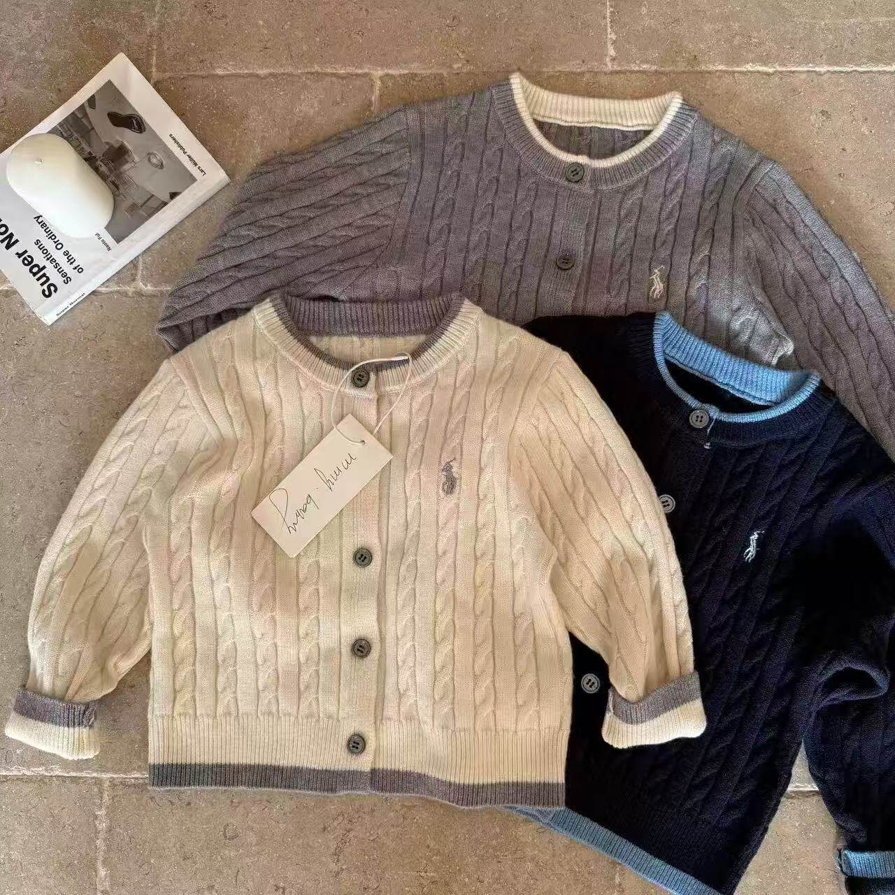 儿童针织衫男童2025春秋新款小童麻花开衫潮牌宝宝薄款外套女洋气