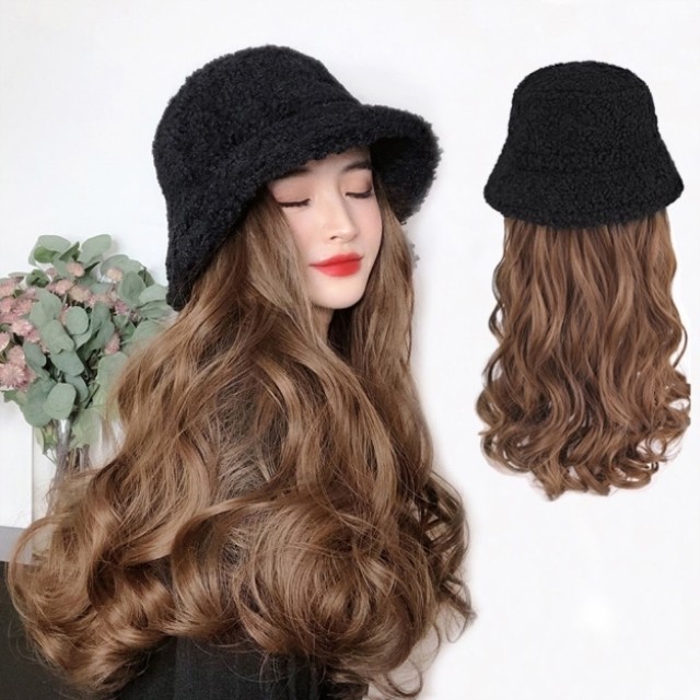 渔夫帽子假发一体女长卷发大波浪网红冬天时尚自然全头套UV型直发在类目 服饰配件/皮带/帽子/围巾, 帽子中 - 来自Buy2taobao.com提供专业的淘宝代购服务