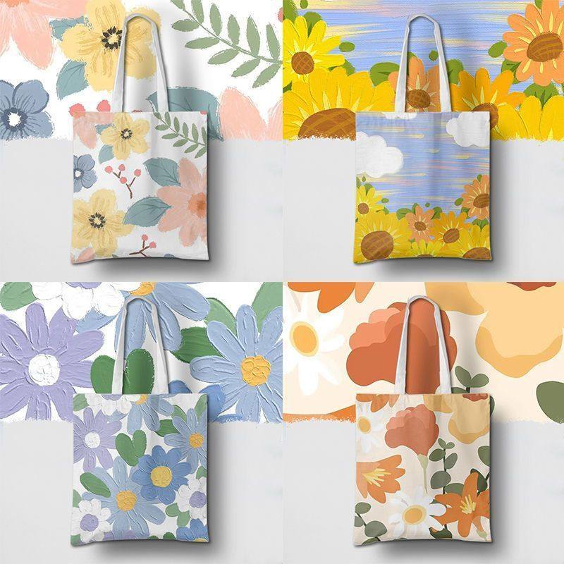 油画花朵帆布包甜美ins单肩包手提袋购物袋文艺帆布袋女包大容量,箱包皮具/热销女包/男包,时尚帆布包,淘宝优惠券,粉丝福利购,淘宝优惠卷