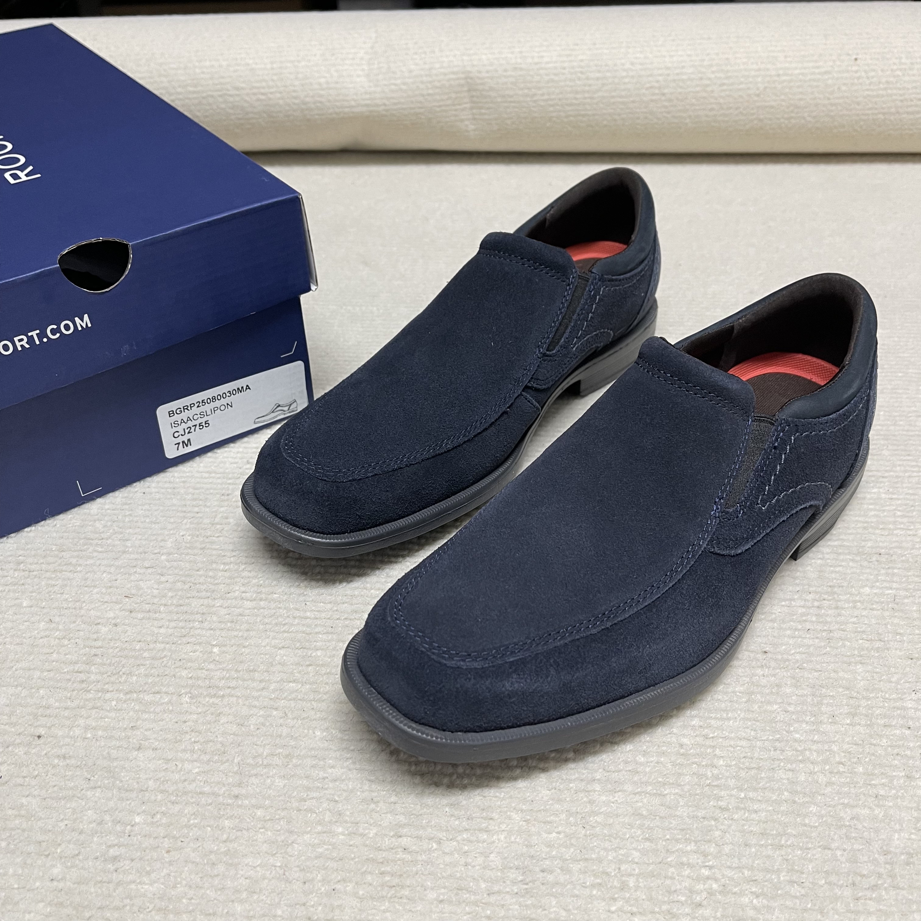 Rockport乐步男鞋 反绒皮一脚蹬休闲皮鞋 商务通勤轻便大码鞋47.5