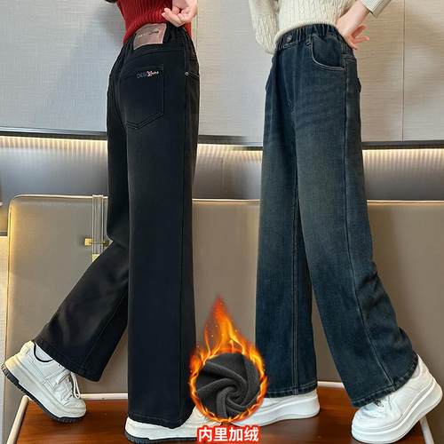 女童加绒牛仔裤秋冬装