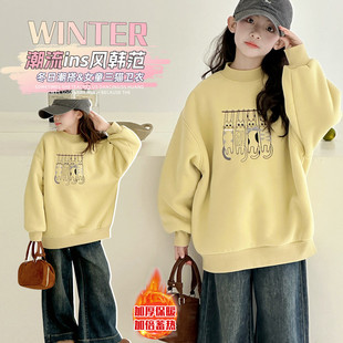 女童加厚加绒衫卫衣秋冬装新款中大童半高领保暖初中生学生内搭潮