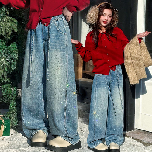 女童烫钻牛仔裤2026新款春秋长裤