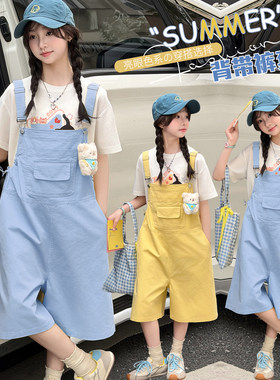 女童夏季洋气背带短裤T恤套装