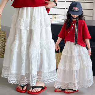 女童半身裙2026春夏装中大童中长款花边蕾丝裙女孩儿童裙子超好看