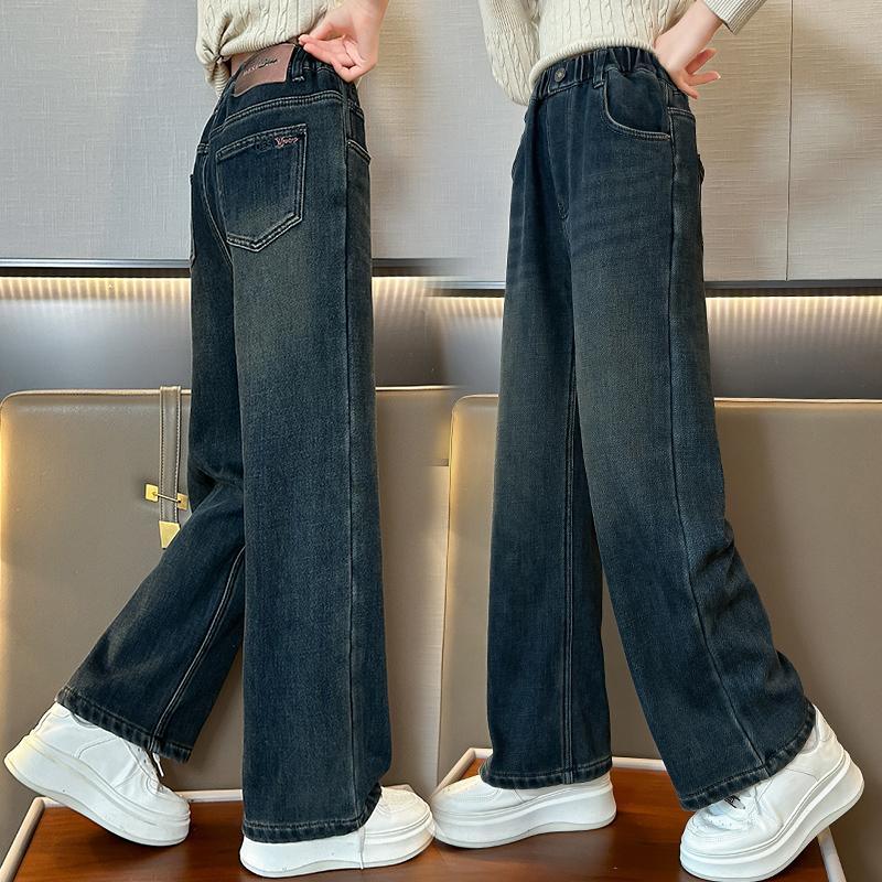 女童直筒阔腿牛仔裤2025新款春秋