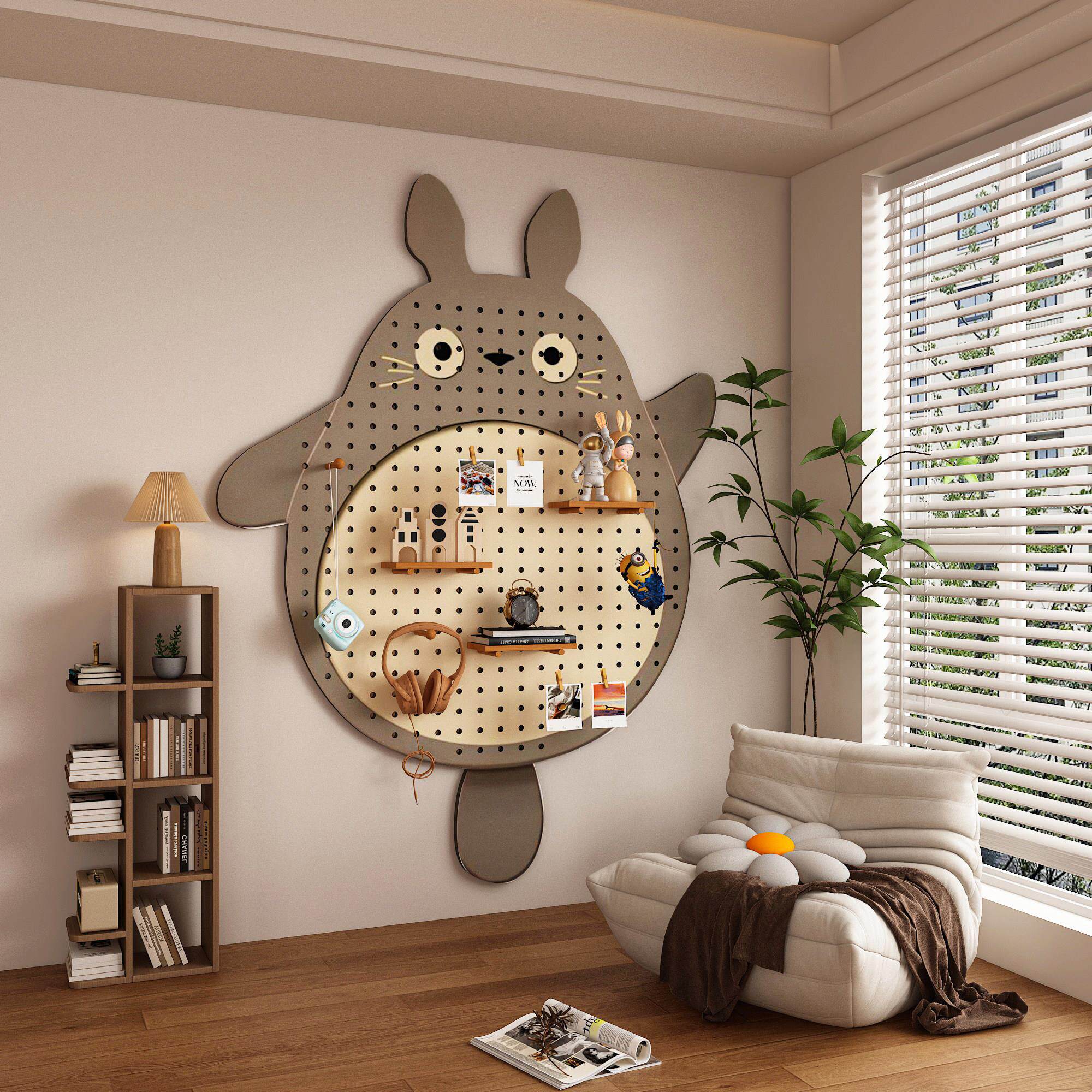 造型实木打印图案洞洞板置物架玄关入户墙面遮挡装饰定制展示收纳