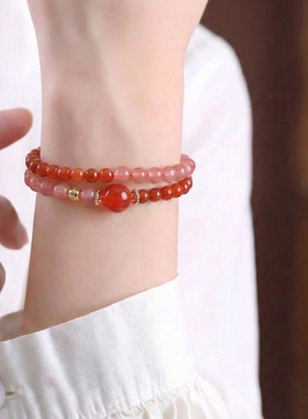 2025年新款天然白水晶手串手链手饰南红玛瑙转运平安扣手链本命年