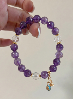 紫水晶手串手链九紫离火女款提溜天然招财补火转运正品夏天手饰